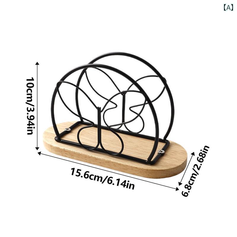 ナプキンラック 北欧風 モダン 鉄製 ゴム木 メッキ加工 半円形 収納スタンド 金 黒 ダイニング テーブ..