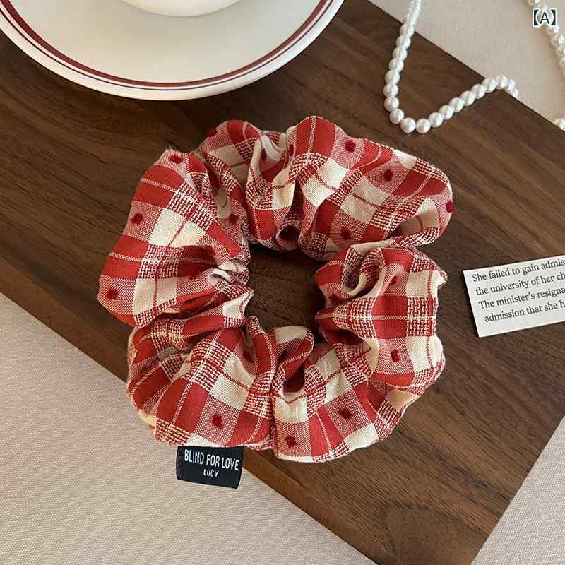 ヘアゴム レディース ポニーテール用 低め 大きめサイズ ドット柄 赤 ベージュ 布製 伸縮性 爽やか か..