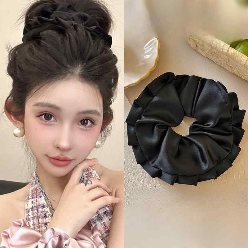 レディース ヘアゴム ビッグサイズ 枕頭型 バレエ風 プリーツ 布製 高弾力 伸縮性 睡眠用 巻き髪 髪傷..