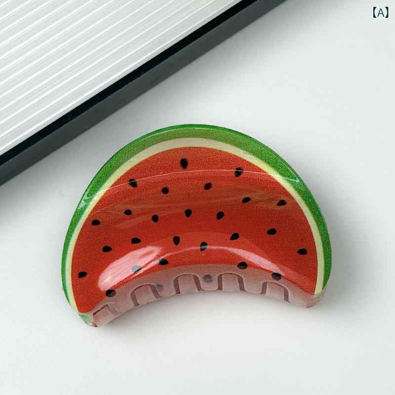 ヘアクリップ レディース フルーツ柄 かわいい 大きめ ポニーテール用 夏 アクリル製 爽やか スイカ イ..