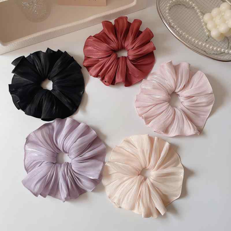 ヘアバンド カチューシャ レディース フレンチ フリル 大型 レトロ 後頭部用 クリーム サテン 紫 伸縮..