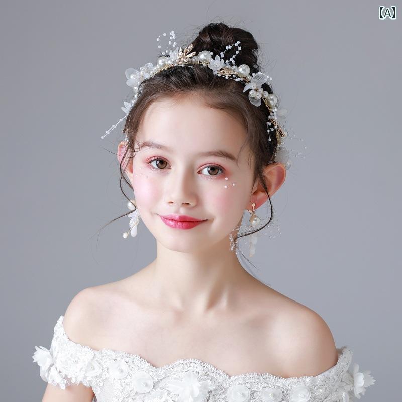 女の子 ヘッドバンド 花柄 パール 装飾 ボヘミアン 韓国 ヘアアクセサリー リストフラワー 白 ピンク 青 子供用 リボン ラインストーン 清楚 美しい 森ガール スタイル 演出 度假 ヘアバンド 頭花
