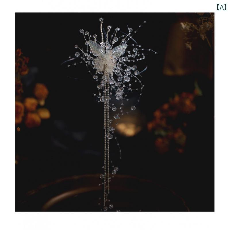 ヘアクリップ レディース プリンセス 蝶 流蘇 パール 水晶 装飾 ウェディング ヘッドドレス 夏 手作り ..