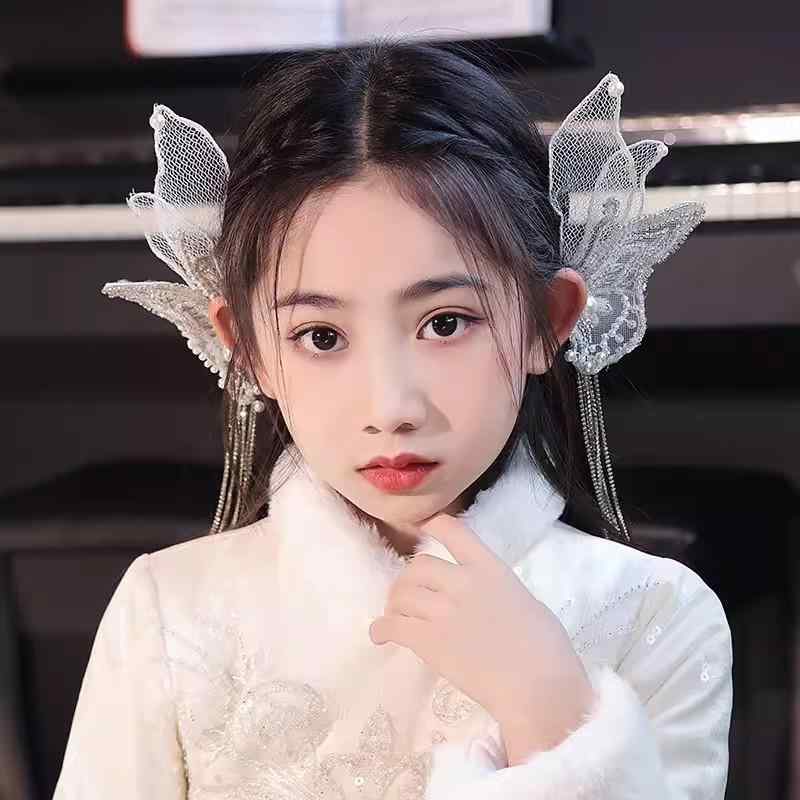 ヘアアクセサリー 女の子用 プリンセス クラウン ヘアピン ヘアクリップ 蝶結び パール 飾り フリンジ 網状 演出用 春 かわいい キッズ ヘッドドレス 童話風 軽量 手作り