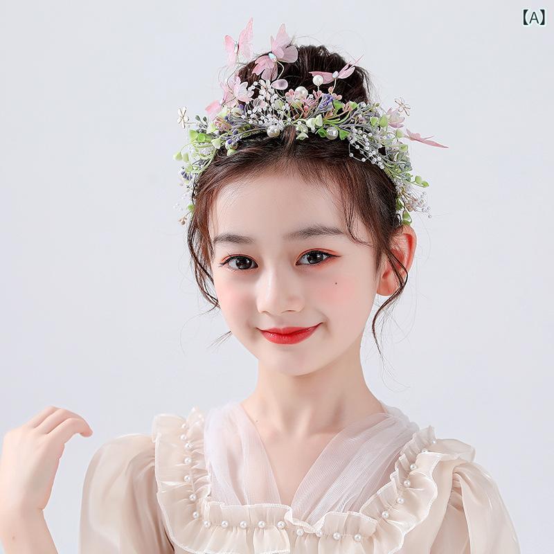 女の子 ヘアアクセサリー 蝶 王冠 ヘッドバンド パール 装飾 ボヘミアン 花 モチーフ ピンク ブルー 韓国 ナチュラル スタイル 立体 子供用 誕生日 パーティー ヘアバンド 女の子用 アクセサリー かわいい ヘアピン ヘアリボン 軽量 素