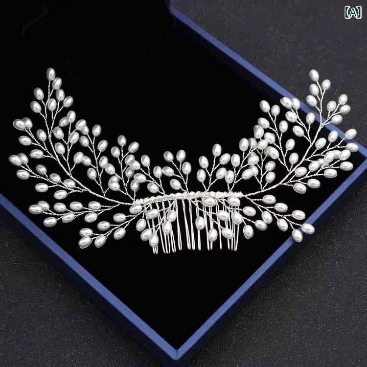 ヘアアクセサリー レディース 手作り パール 花 ウェディング ヘッドピース 白 金 結婚 アクセサリー 春 エレガント スタイル