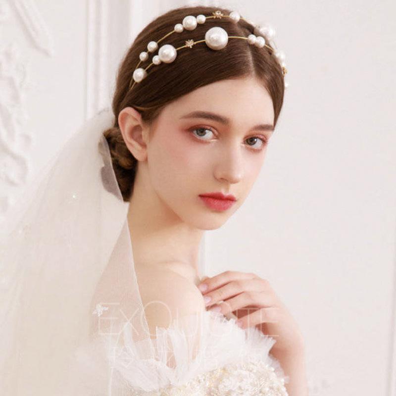 ヘアバンド カチューシャ レディース ウェディング パール 森ガール 韓国 レトロ シンプル 白 優美 手作り アクセサリー 春 結婚式 ヘッドピース 花嫁 装飾 フェミニン スタイル