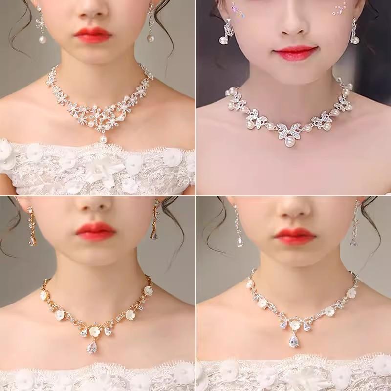 女の子 ネックレス セット パール イヤリング かわいい 水滴形 白水晶 アクセサリー 金 銀 白 春夏 プリンセス スタイル