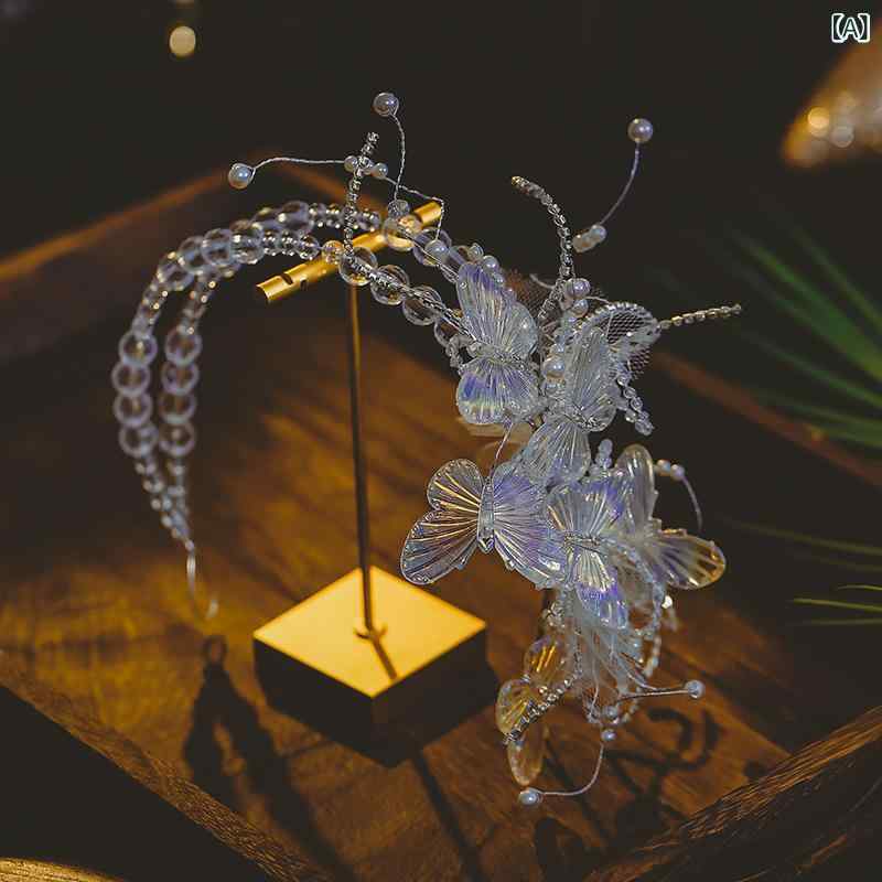 ヘアアクセサリー 子供 男の子 女の子 蝶 モチーフ ヘアバンド カチューシャ ヘアクリップ セット パール 装飾 フリンジ 透明 カラフル 夏 プリンセス かわいい ファンタジー ヘッドピース サイドクリップ ヘアフラワー