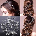 ヘアバンド カチューシャ レディース ウェディング 結婚式用 クリスタル パール 手作り ロング ワイヤー ヘアアクセサリー シルバー ゴールド