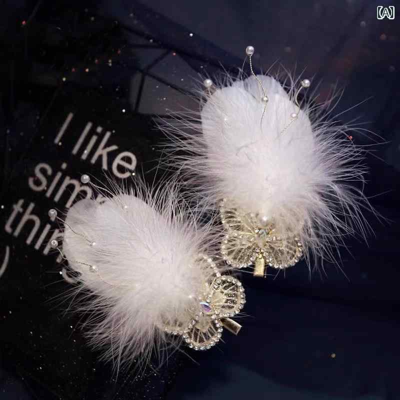 ヘアクリップ 女の子用 プリンセス 羽毛 蝶 サイドピン 子供 ヘアアクセサリー かわいい 演出 気質 頭..