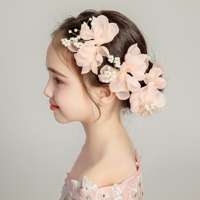 ヘアアクセサリー 女の子 かわいい 花 ヘアピン セット ピンク パール 布製 韓国 プリンセス パーティー用 結婚式 子供用 エレガント チュール 髪飾り ヘッドドレス