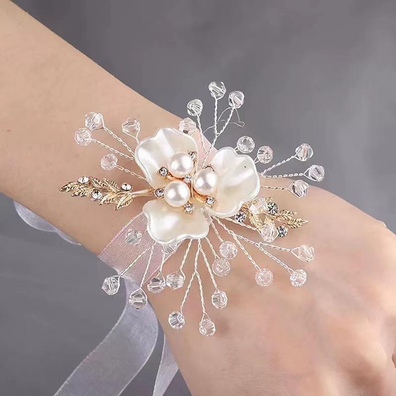 手首花 結婚式 伴娘用 白 蝶 モチーフ 韓国 シンプル ナチュラル 花飾り ウェディング アクセサリー 手作り プラスチック 軽量 ブライダル 姉妹団 礼品