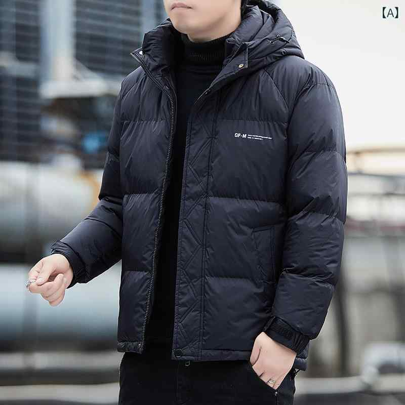 中綿ジャケット メンズ 男性用 厚手 ボリューム感 あったか 防寒 暖かい 秋冬 フード付き ゆったり ルーズフィット オーバーサイズ ドロップショルダー カジュアル デイリーユース 普段使い 通勤 通学 シンプル トレンド アウター コート