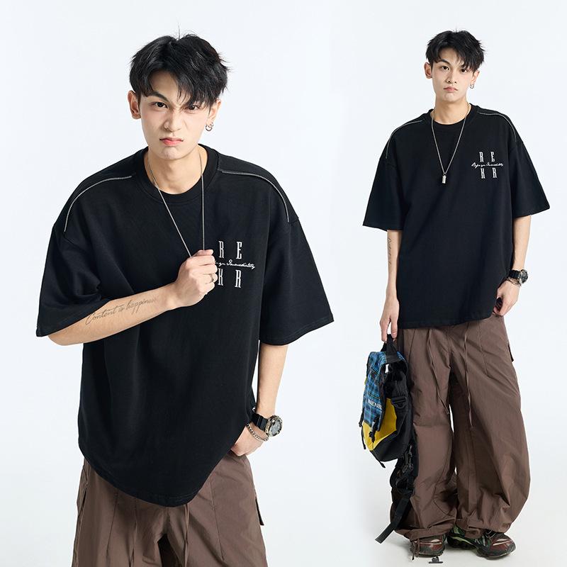 Tシャツ メンズ 半袖 夏 ゆったり 綿 カジュアル プリント アルファベット柄 普段使い 通気性 吸湿速乾 ノンアイロン 白 黒 ブラウン