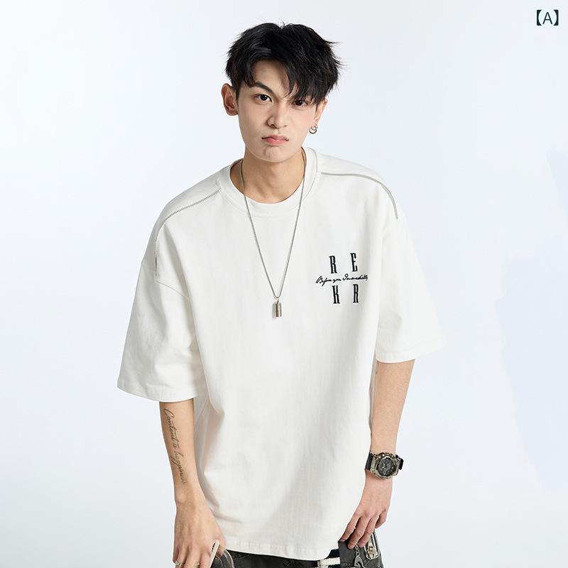 Tシャツ メンズ 半袖 夏 ゆったり 綿 カジュアル プリント アルファベット柄 普段使い 通気性 吸湿速乾 ノンアイロン 白 黒 ブラウン