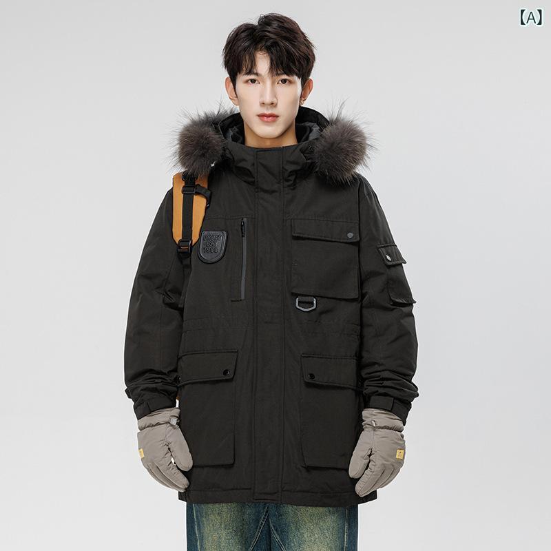 ダウンジャケット メンズ レディース フード 大ファー襟 ルーズフィット 保暖 防水 防風 ポリエステル 白鴨ダウン 秋冬 日常用 黒 青 緑