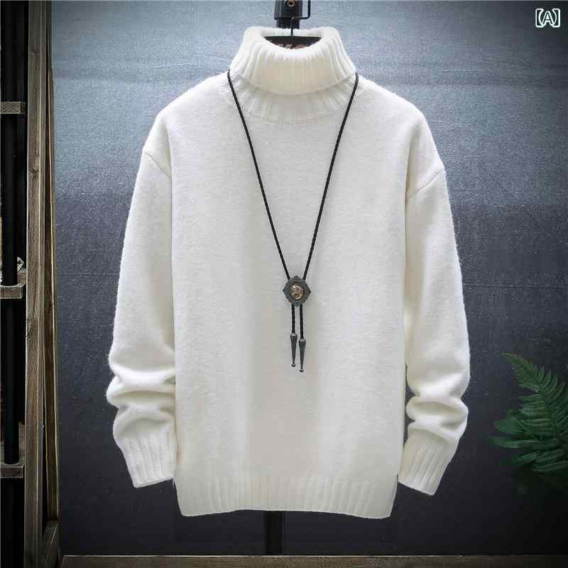 メンズ 高領 長袖 ニットセーター 秋冬 暖か 厚手 伸縮性 スリムフィット カジュアル 普段使い インナー アクリル混 ラクダ毛 ノンアイロン 白 黒 カーキ