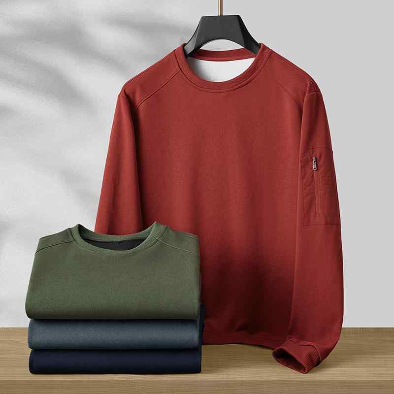スウェット メンズ ラウンドネック 長袖 ルーズフィット 春秋 カジュアル 無地 ポリエステル 合成繊維 ..