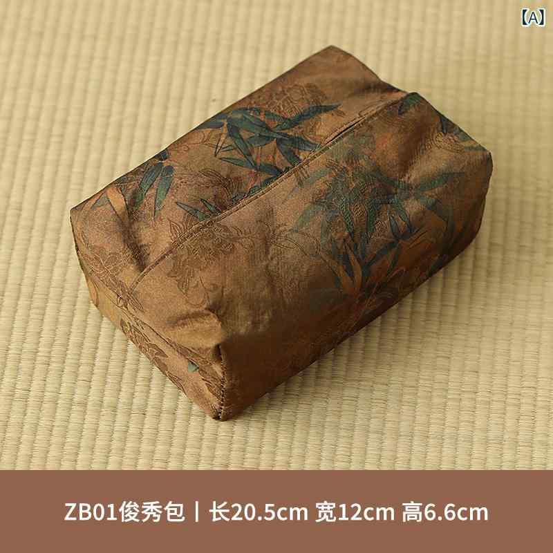 ティッシュケース 中国風 布製 収納ボックス 茶室用 家庭用 紙巾入れ ポリエステル 手工芸 高級感 彩色..