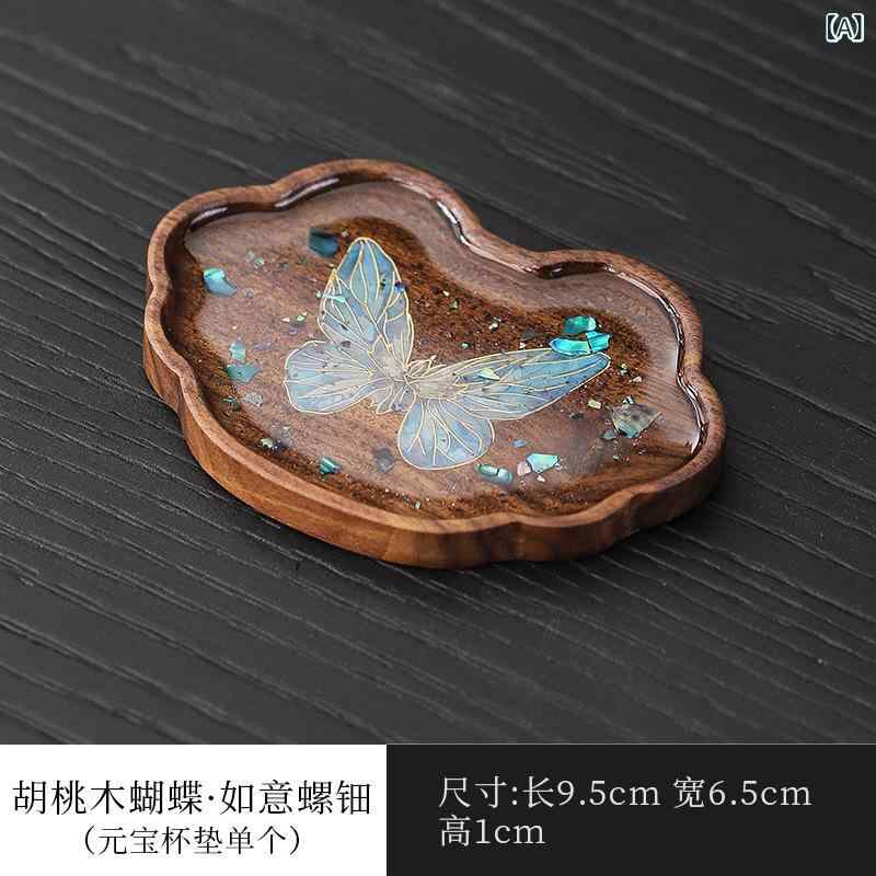 カップマット ウォールナット 実木 中華風 レトロ 小型 ティートレイ ポット受け 乾泡盤 家庭用 茶具ア..