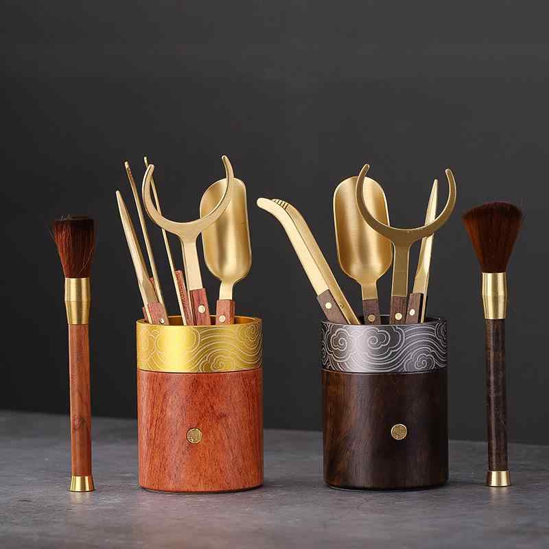 茶具セット 茶道六君子 銅製 高級感 家庭用 茶桶 養生壺 筆 茶夹 茶刀 茶漏 茶匙 茶刷 茶盤 茶船 ディ..