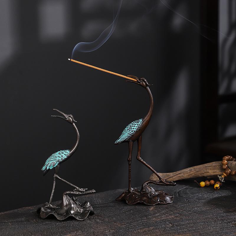 香炉 仙鶴 モチーフ 香立て 家庭用 インセンスホルダー 盤香炉 ミニ 茶道 置物 檀香 対応 合金製 中国..