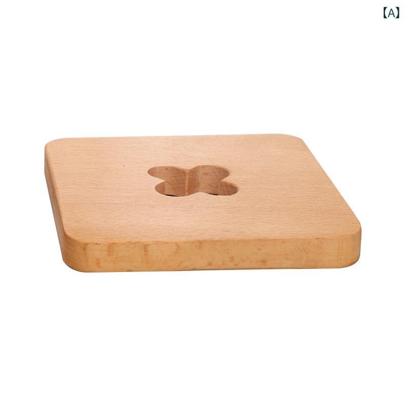 木製 コースター パズル式 十字花 パターン 方形 断熱 マット テーブル 家庭用 コーヒー モダン シンプ..