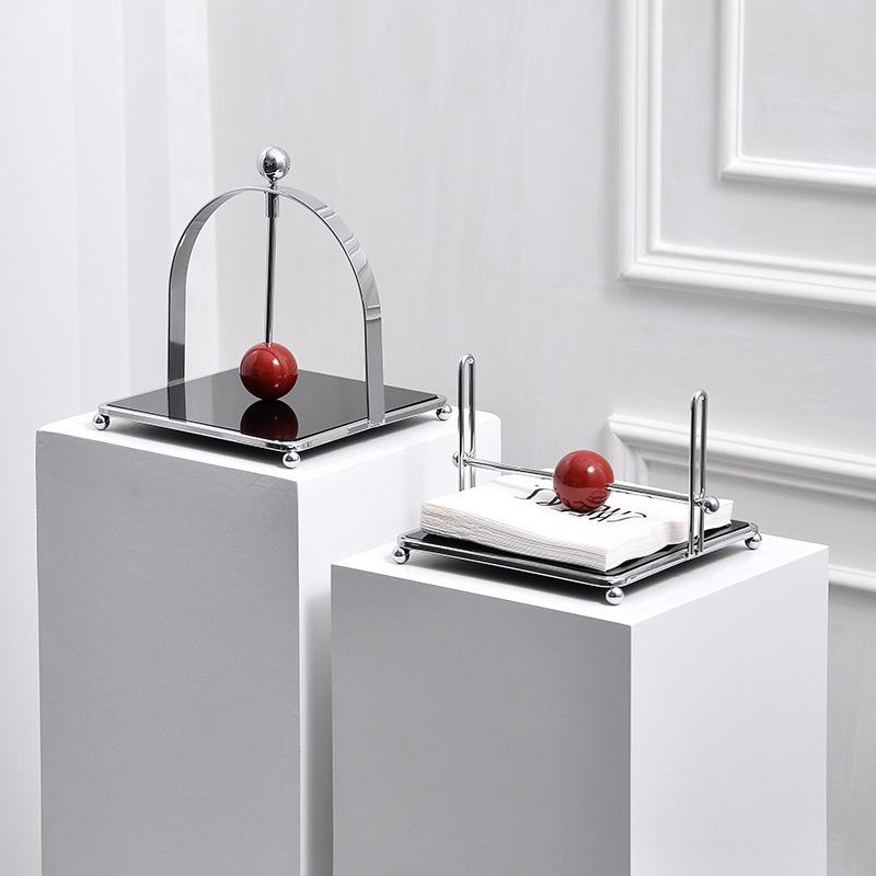 ティッシュ スタンド 高級感 アーチ型 ボール付き 鉄 アクリル 製 シルバー ミルクホワイト ブラック ..