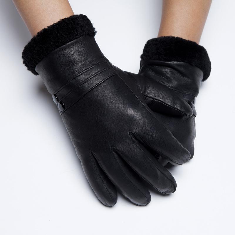 手袋 メンズ レディース 真皮 牛革 保暖 冬用 厚手 指別れ ウール裏地 通勤 サイクリング用 黒