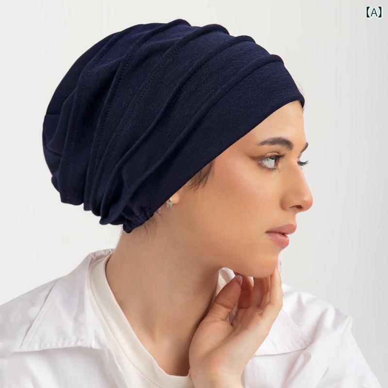 帽子 メンズ レディース ムスリム 六角 プルオーバー 竹節 プリーツ ポリエステル 無地 ネイビー ブラ..