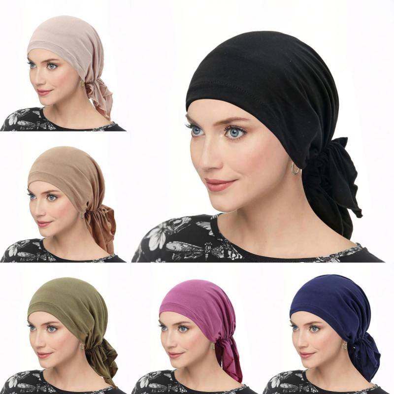 化学療法帽子 レディース 伸縮性 ヘッドスカーフ アーチ形 包頭 短尾 無地 モダールコットン ポリエス..