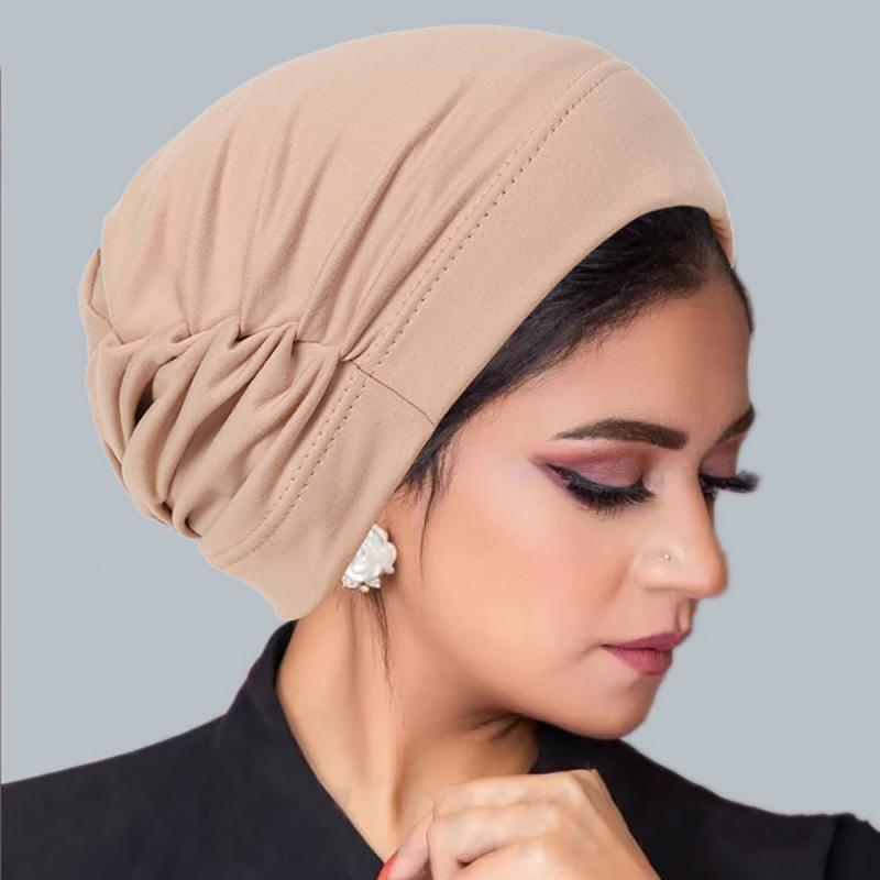 帽子 メンズ レディース 伸縮性 ヘッドスカーフ 単色 化学療法用 二重プリーツ 頭包み ヘア保護 ポリエ..