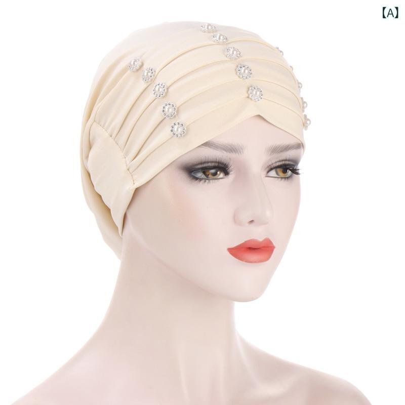 ニット帽 ムスリム ヘッドスカーフ 花飾り 折り畳み 夏用 通気性 UVカット 日よけ 保温 ポリエステル ..