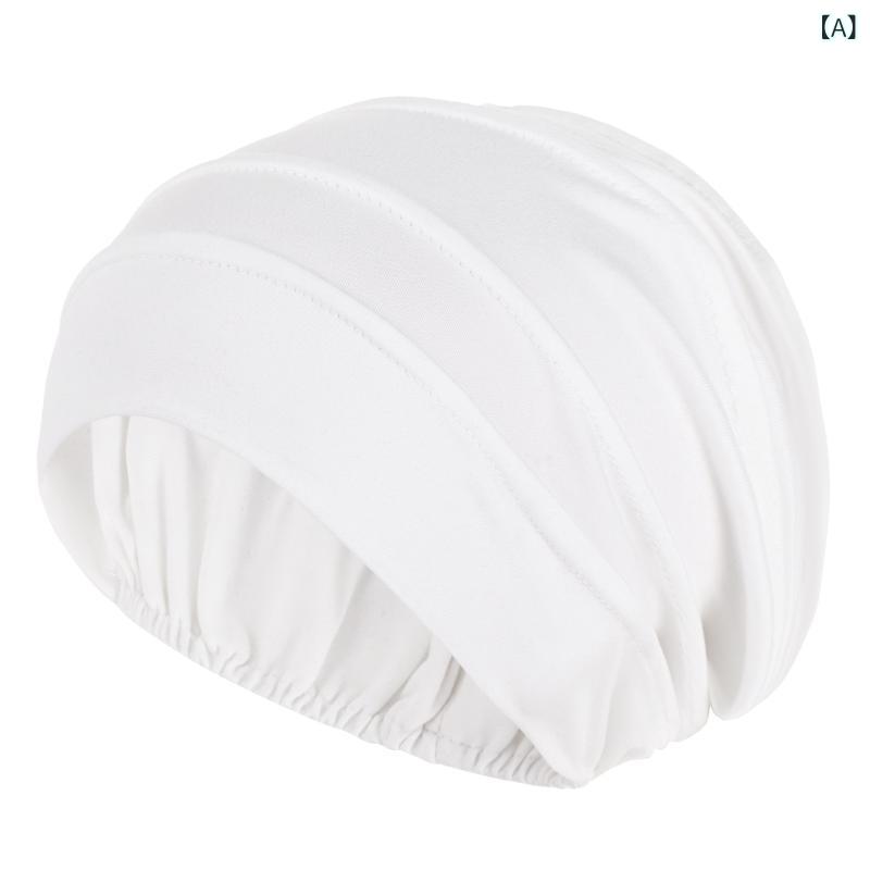 レディース 帽子 ムスリム ヘッドスカーフ プリーツ プルオーバー 丸頂 無檐 ポリエステル 素材 軽量 ..