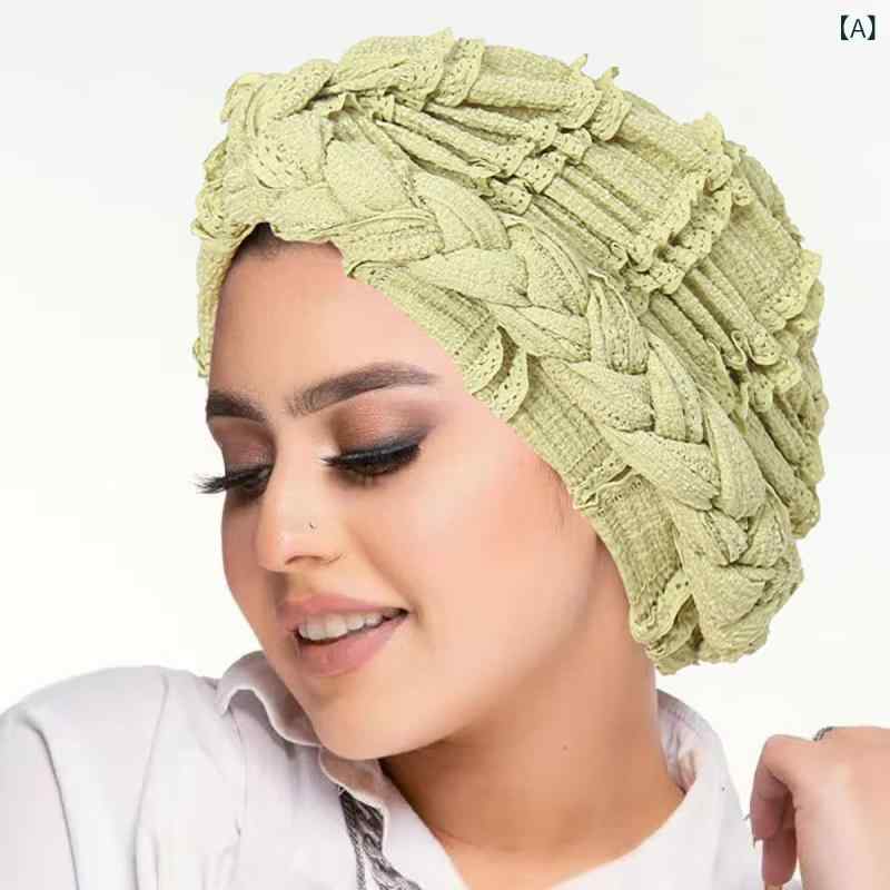 レディース レース ヘッドスカーフ 帽子 外出用 サイド 三つ編み ポリエステル 素材 丸頂 無檐 緑 ピン..