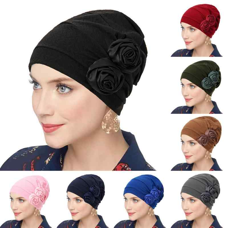 帽子 セットオン プリーツ 花飾り 民族風 ヘッドスカーフ 化学療法用 産後用 結婚式用 ポリエステル 軽..