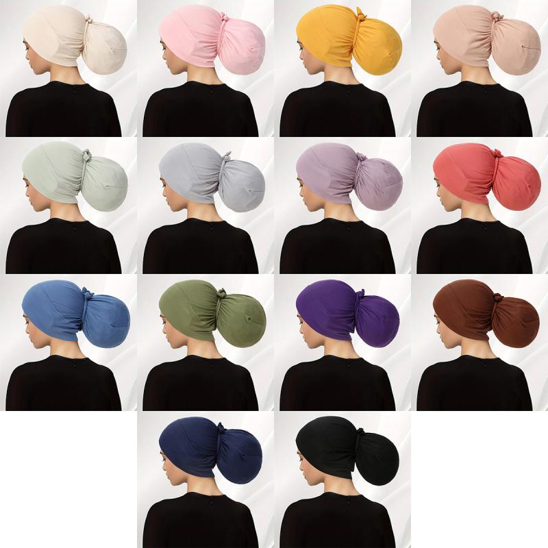レディース ヘッドスカーフ 紐付き プルオン帽 無地 ポリエステル 日常用 コーディネート 黒 紺 ピンク..