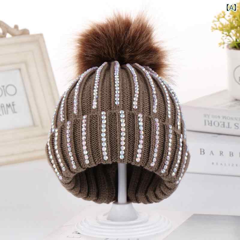 ベビー ニット帽子 男の子 女の子 秋冬 保暖 耳あて 毛玉付き クリスタル 親子 アクリル 防風 黒 ピン..