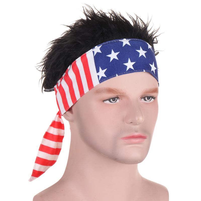 キャップ メンズ 星条旗柄 ウィッグ付き ヘッドバンド ベースボール ポリエステル 吸湿速乾 スポーツ ..
