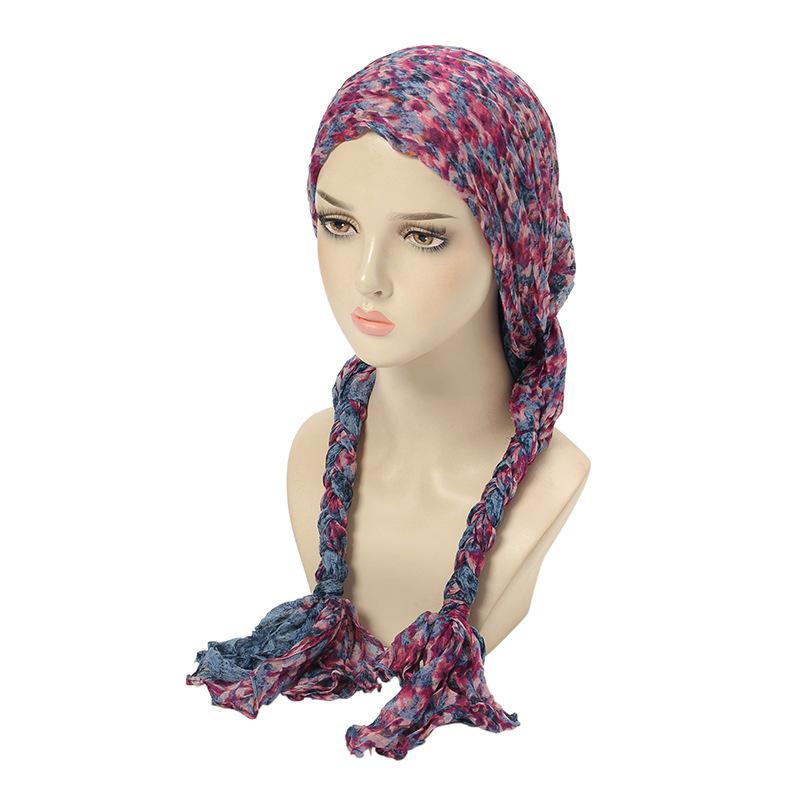 ヘッドスカーフ レディース 花柄 ツイスト編み ロング ポリエステル 吸湿速乾 ピンク ブラウン オレン..