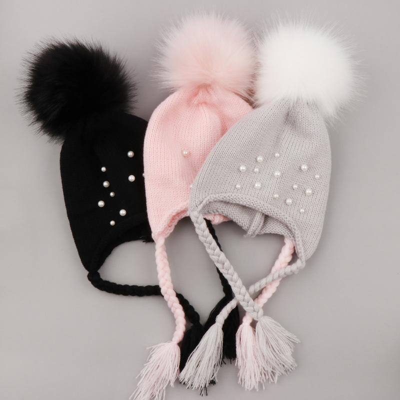 男の子 女の子 ベビー 秋冬 ニット帽 ポンポン パール リボン 耳あて 保暖 親子 暖か 柔らか 黒 グレー