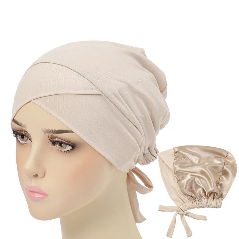 帽子 レディース ドローストリング 額クロスバンド セットオンキャップ ポリエステル ニット ヘッドス..