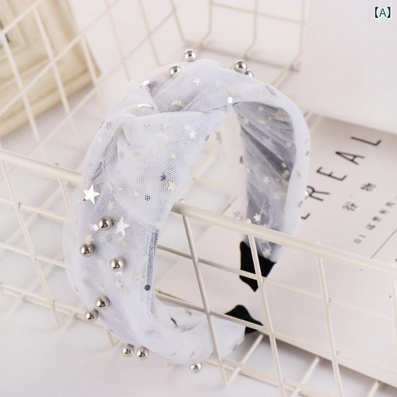 ヘアバンド レディース ワイド リボン 結び ビーズ レース 星 月 モチーフ チュール 蝶結び ヘアアクセ..