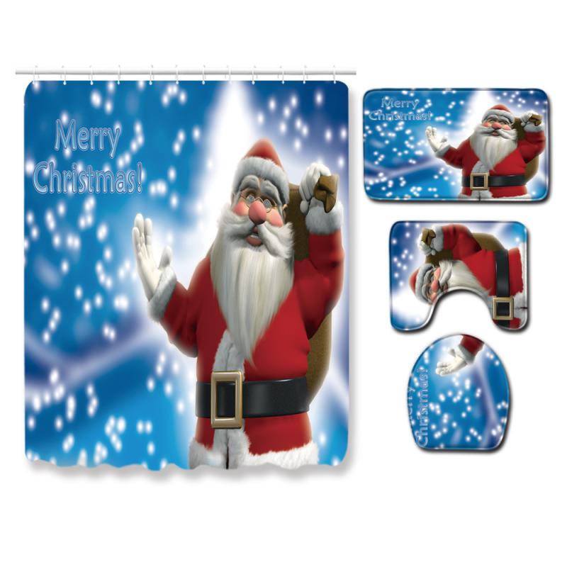 マットセット クリスマス柄 浴室 リビング キッチン 玄関 4点セット 総柄プリント 滑り止め 洗える フランネル素材 ふわふわ インテリア おしゃれ 北欧風 室内装飾