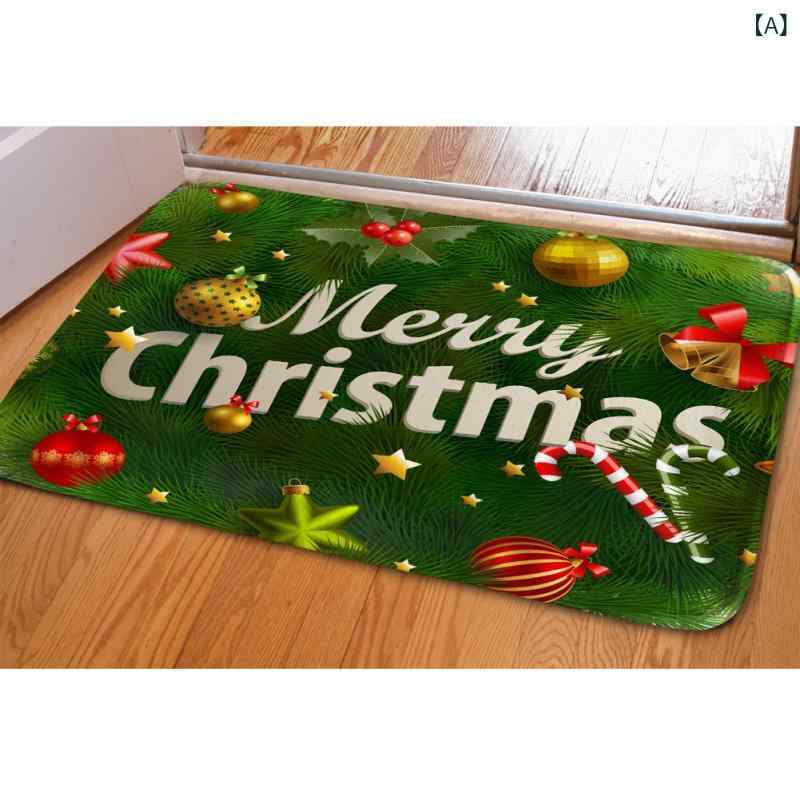 フロアマット クリスマスそりプリント ラバー素材 長方形 吸水機能 リビング 屋外用 ドアマット 浴室マ..