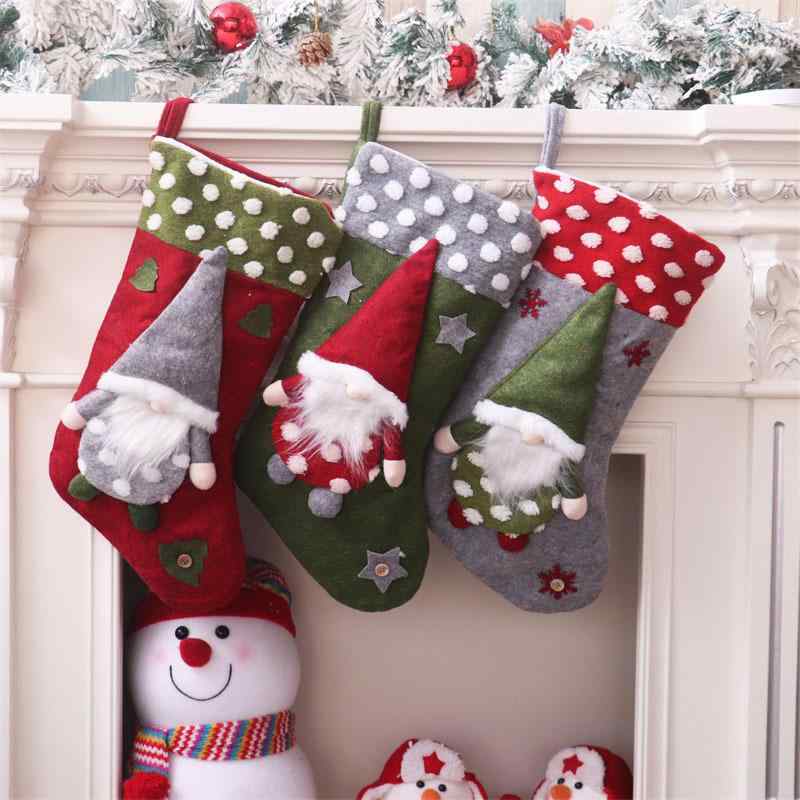 クリスマスソックス 大型 ボア素材 顔なし人形 サンタ かわいい ふわふわ もこもこ プレゼント ギフトバッグ お菓子 キャンディ袋 デコレーション インテリア雑貨