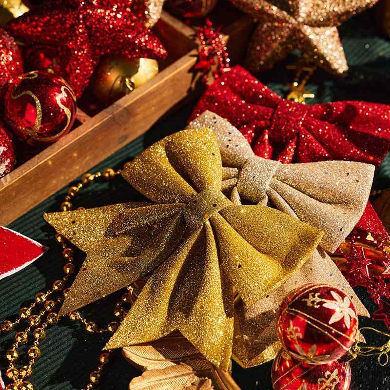 クリスマス デコレーション リボン 蝶結び オーナメント ゴールド シャンパン 赤 クリスマスツリー リース ガーランド 吊り下げ飾り 華やか かわいい おしゃれ パーティー イベント 飾り付け アクセサリー