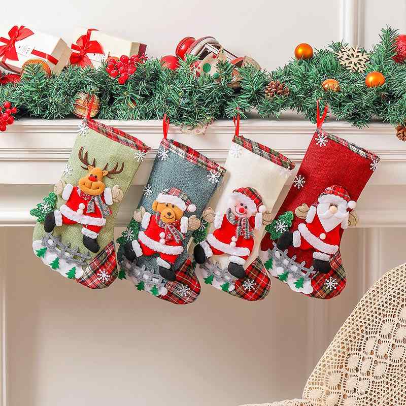 クリスマス雑貨 麻 リネン 大型 クリスマスソックス 靴下 クリスマスプレゼント ギフトバッグ クリスマスツリー飾り オーナメント お菓子入れ キャンディバッグ イベント パーティー 装飾 デコレーション