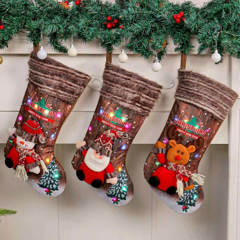 クリスマス飾り 子供用 ソックス かわいい 吊り下げ式 ツリーオーナメント 暖炉装飾 プレゼント袋 ギフトバッグ イルミネーションライト